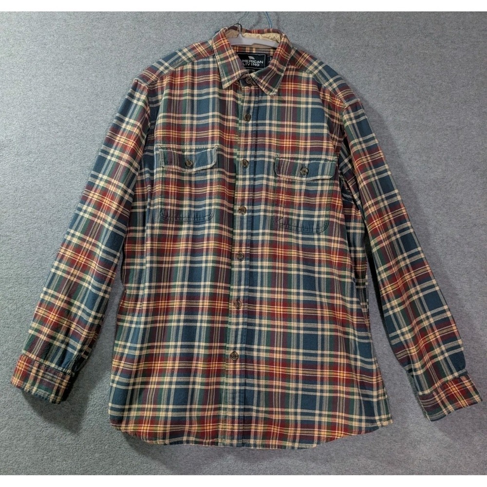 American Living Plaid Flannel Shirt Jacket Mens Large‎ Y2K Workwear Shacket